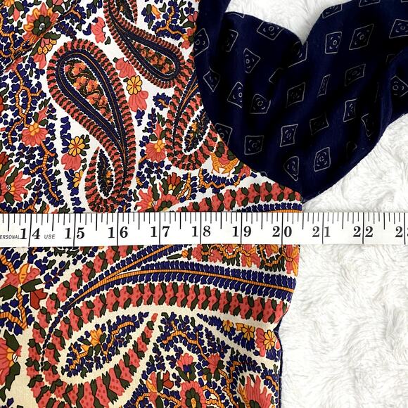 Anthropologie Tiny Blue Persian Pear Paisley Split Neck Mixed Media Boho Top S - Picture 8 of 8